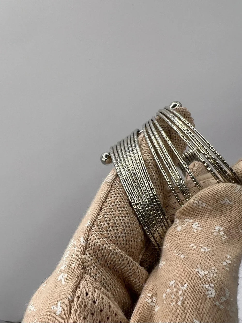 Vintage Silvertone Textured Multi-Strand Slinky Coiled Cuff Bracelet